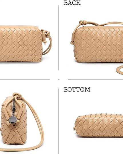 Woven Leather Crossbody Bag,Small Woven Crossbody Purse for Women, Mini braided Clutch Shoulder Handbag,Light Weight