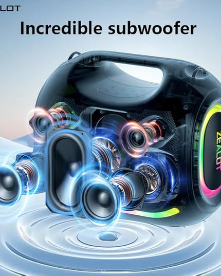 ZEALOT 250W Bluetooth Speaker, ZE21 Portable Speaker/Powerful Sound and Deep Bass, Multi-Device Pairing, IPX6 Waterproof, 5.3 BT, 48000mAh Long Playtime for Party, Outdoor, Home, Travel (Black)