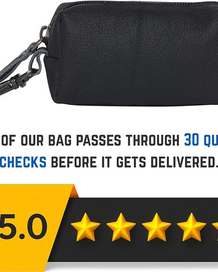 Leather Zipper Coin Pouch with Key Clip, Compact Change Holder Wallet for Men & Women, Small Leather Coin Purse for Cash, Keys, Earbuds, Everyday Carry Accessory (1, Black)