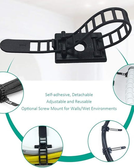 25 Pieces Desk Wire Organizer Cable Ties Zip Ties Adhesive Cord Clips Cable Management Cord Keeper Desk Wire Management