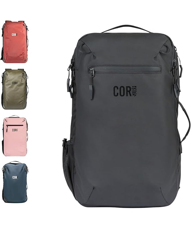 COR Surf Travel Backpack Carry On Laptop Backpack with Secret Passport Pockets | Daypack Business Weekender Luggage Backpack for Men and Women | The Island Hopper (40L, Black)