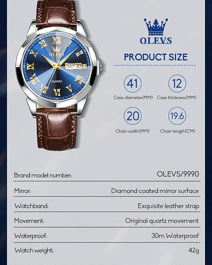 OLEVS Mens Watches Mens Leather Watch Ultra Thin Watches for Men Minimalist Watch with Leather Band Quartz Analog Dress Casual Simple Lightweight relojes para Hombres
