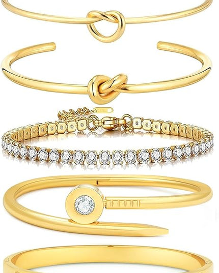 18 K Gold Plated Love Bangle Bracelet Stack Cuff Jewelry for Women Jewelry Set for Women Gift with Box