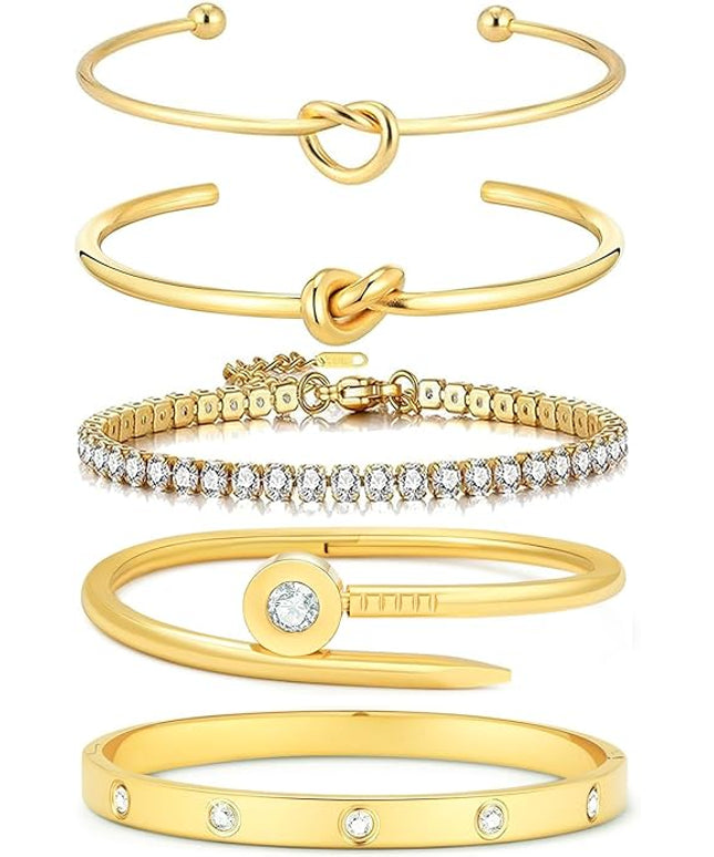 18 K Gold Plated Love Bangle Bracelet Stack Cuff Jewelry for Women Jewelry Set for Women Gift with Box