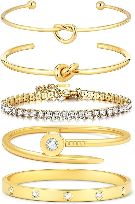 18 K Gold Plated Love Bangle Bracelet Stack Cuff Jewelry for Women Jewelry Set for Women Gift with Box