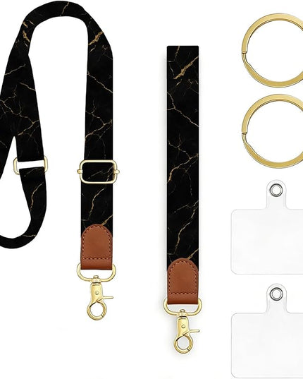 GEHUY Phone Lanyard Crossbody with Wrist Strap, Adjustable Black Marble Neck & Wrist Lanyard for Keys, ID Cards and Phone Case Accessories