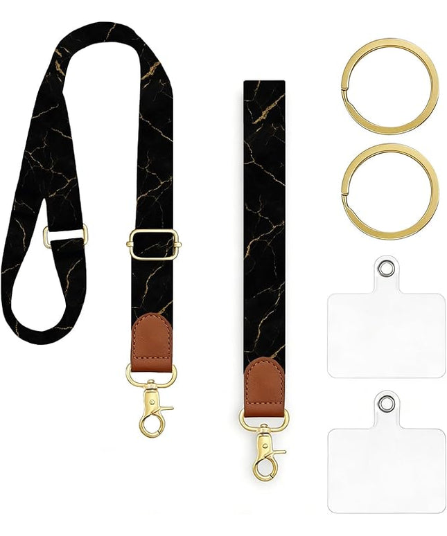 GEHUY Phone Lanyard Crossbody with Wrist Strap, Adjustable Black Marble Neck & Wrist Lanyard for Keys, ID Cards and Phone Case Accessories