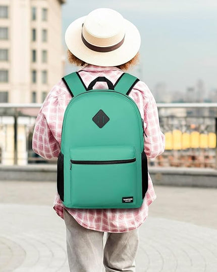 YAMTION School Backpack for Teens,Green Bookbag Classic Backpack with USB Port for High School College Students