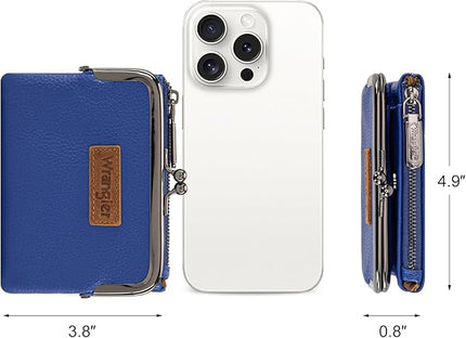 Montana West Wrangler Women's Wallet RFID Blocking Wallets Small Bifold Credit Card Holder with Kiss Clasp Navy