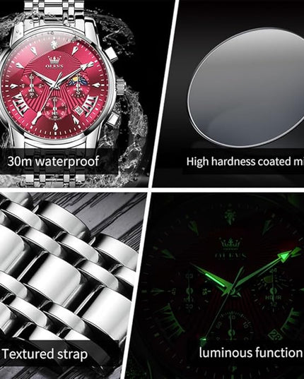 OLEVS Men's Luxury Watch Waterproof Luminous Easy Read Chronograph Watches Full Gold/White Dail/Black Face with Calendar Wristwatch