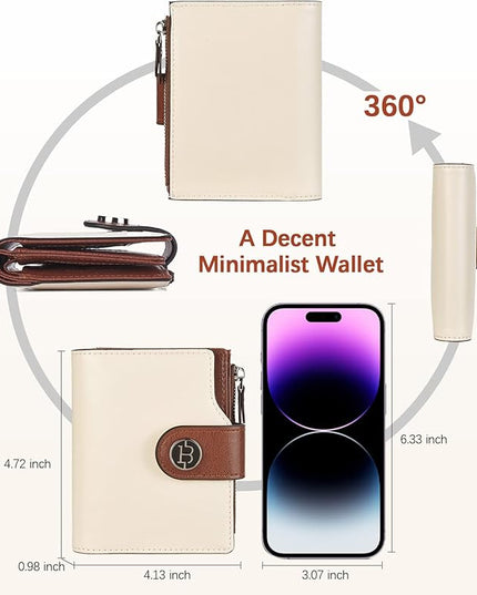 BOSTANTEN Women Leather Wallet Small RFID Blocking Bifold Zipper Pocket Wallet Card Case with ID Window Beige