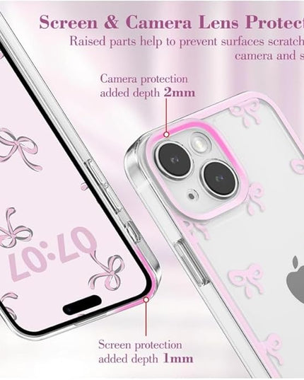 Designed for iPhone Case,Clear Cute Ribbon Bowknot Pattern Aesthetic Transparent Phone Case Raised Camera Protection Stylish Slim Soft Phone Case (Pink,iPhone 11)