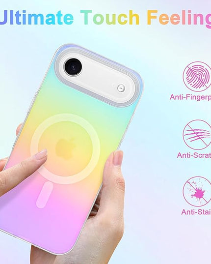 Cute Case for iPhone Air Case for Women Girls [Compatible with Magsafe] Aesthetic Girly Glitter Bling Rainbow Magnetic Protective Phone Cover, Translucent Iridescent Blue & Pink