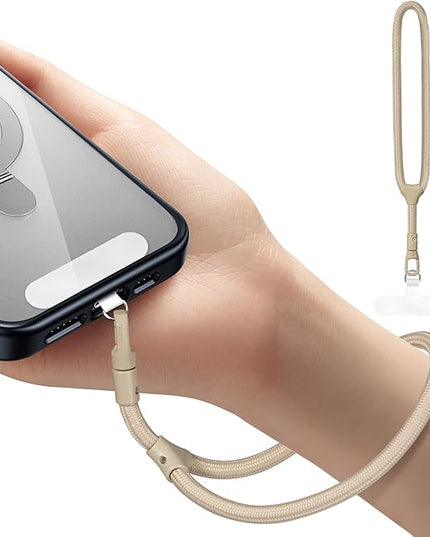 Dadanism Phone Wrist Strap, Universal Adjustable Hand Wrist Strap Lanyard for iPhone 17 and Most Smartphones, Multifunctional Patch Lanyard with Phone Tether Tab for Women and Men, Camel