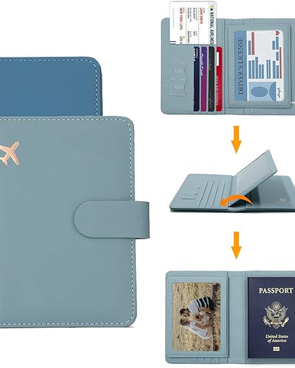 Melsbrinna Rfid Passport Holder for Travel women/Men, Cute Passport Wallet Rfid Blocking Card Slots, Rfid Passport Cover/CaseTravel Wallet, Passport Book Holder (2, Blue1Blue2)