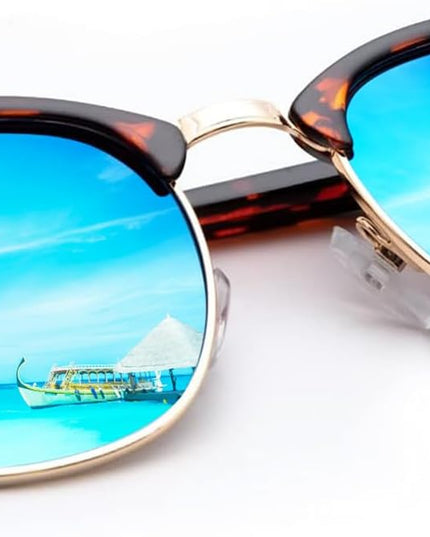 KALIYADI Sunglasses Men Polarized Sunglasses for Men Women Unisex Semi-Rimless Frame Retro Driving Sun Glasses UV Blocking