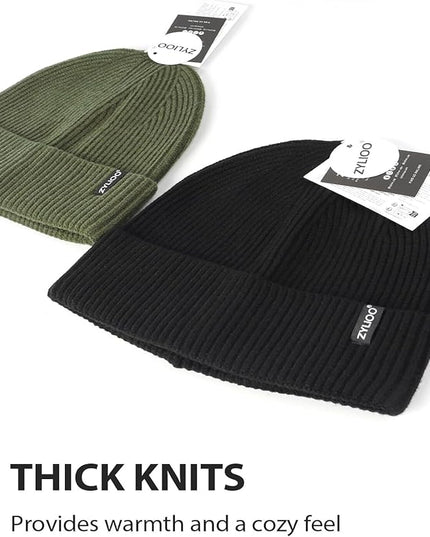 Zylioo Oversize Beanie Hats, XXL Big Size Ribbed Knit Cuffed Winter Hat for Cold Weather, Warm Skull Watch Cap