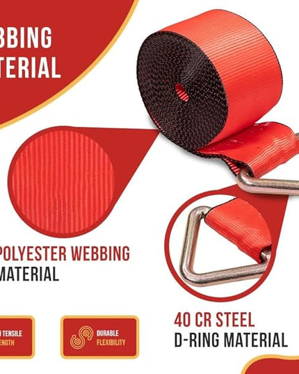 Mytee Products 10 Pack Winch Straps 4" x 30' Red Heavy Duty Tie Down w/Delta Ring WLL# 5400 lbs | 4 Inch Cargo Control for Flatbed Truck Utility Trailer