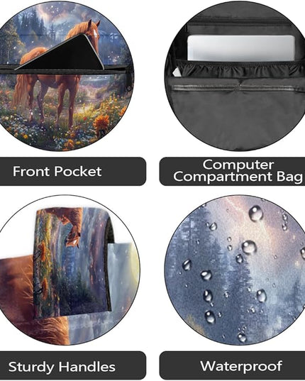 Large Backpack with 15.6 Inch Laptop Compartment, Fantasy Horse Forest Adult Backpack for Work, Travel & School College Boys Girls