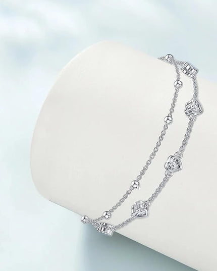 Dorunmo 925 Sterling Silver Heart Birthstone Anklet Bracelets for Women Best Mother's Day Birthday Jewelry for Wife Girlfriend Mom Daughter Her