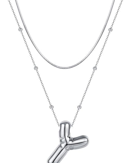 LUCA SMITH Initial Necklaces for Women, Dainty Balloon Bubble Letter, Name Letter Alphabet Pendant Layered Choker Chain Jewelry Gift