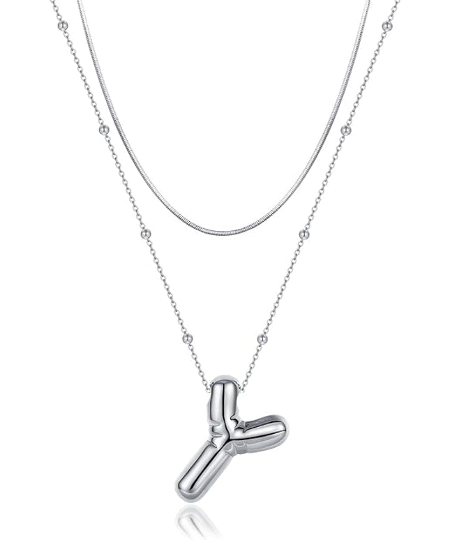 LUCA SMITH Initial Necklaces for Women, Dainty Balloon Bubble Letter, Name Letter Alphabet Pendant Layered Choker Chain Jewelry Gift