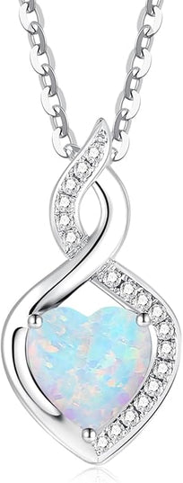 FANCIME 14K Solid White Gold Heart Birthstone Necklace with Diamond Pendent Birthday Gifts for Mom Women, Sterling Silver Chain 16" + 2" Extender