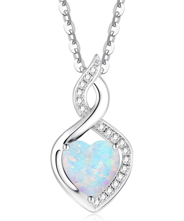 FANCIME 14K Solid White Gold Heart Birthstone Necklace with Diamond Pendent Birthday Gifts for Mom Women, Sterling Silver Chain 16" + 2" Extender