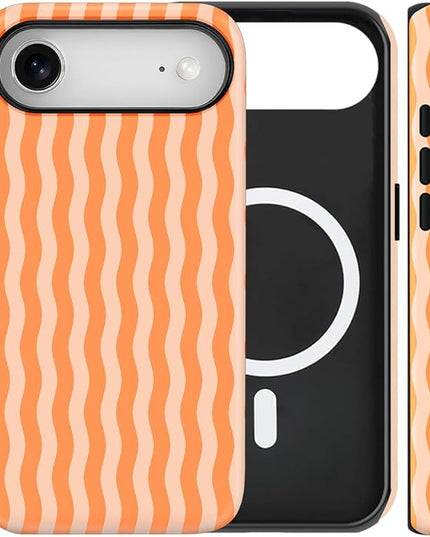 Magnetic for iPhone 17 Air Case Cute Wavy Stripes Phone Case, Shockproof Slim TPU and Hard PC Protective Phone Cover Compatible with MagSafe Designed for Women Girls, Orange