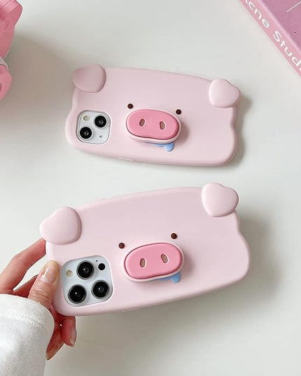 Case Compatible with iPhone 17 Pro,Cute 3D Kawaii Funny Pig Stand Cartoon Cover with Keychain Soft Silicone Gel Drop Protector Women Girls