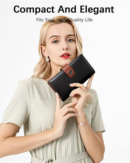 BOSTANTEN Womens Leather Wallets RFID Blocking Large Capacity Credit Card Holder Phone Clutch Black