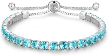 Valentines Day Gifts Sterling Silver Birthstone Tennis Bracelets for Women 4mm Tennis Bolo Bracelet Fashion Jewelry Birthday Gifts for Women Wife Mom Her | Adjustable Size 9"