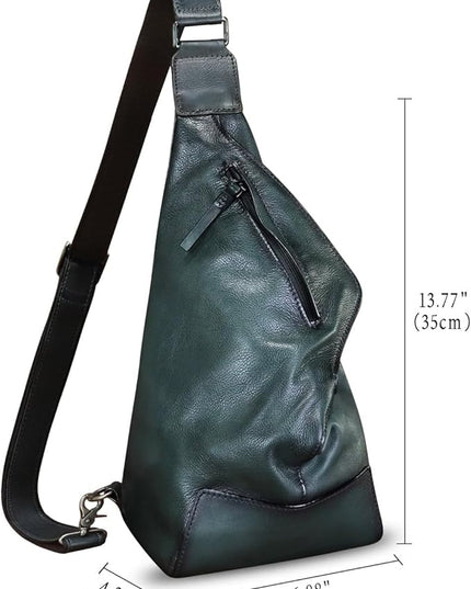 Genuine Leather Sling Bag for Men and Women Vintage Full Grain Leather Sling Purse Chest Daypack Over Shoulder Crossbody Bag (Gray)