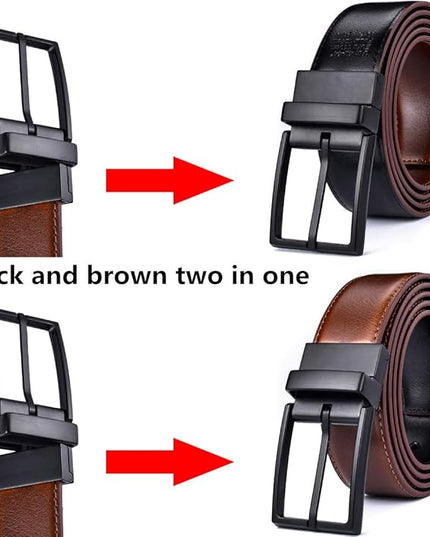 beltox fine Men's Dress Belt Leather Reversible 1.25" Wide Rotated Buckle Gift Box