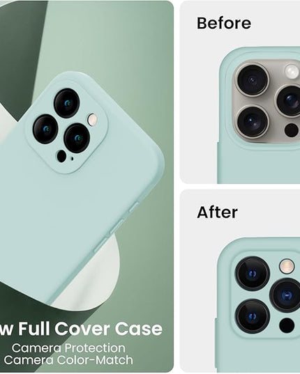 FireNova Designed for iPhone 15 Pro Max Case, Silicone Upgraded [Camera Protection] Phone Case with [2 Screen Protectors], Soft Anti-Scratch Microfiber Lining Inside, 6.7 inch, Mint Green
