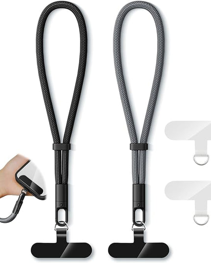 2 Pack Phone Lanyard,2×Hand Wrist Strap,4×Tether Tabs,Universal Cell Phone Multifuctional Patch Polyester Lanyards,Cell Phone Hand Strap for Women and Men(balck+grey)