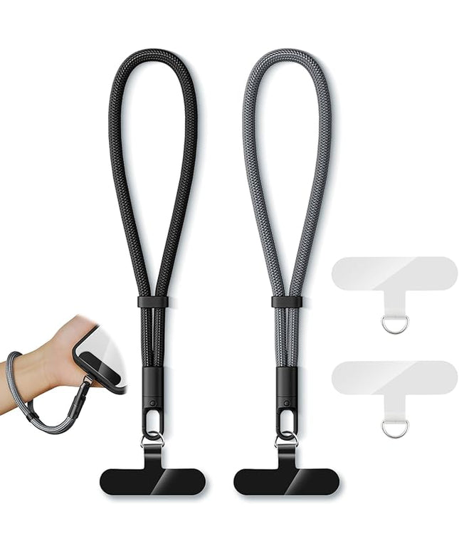 2 Pack Phone Lanyard,2×Hand Wrist Strap,4×Tether Tabs,Universal Cell Phone Multifuctional Patch Polyester Lanyards,Cell Phone Hand Strap for Women and Men(balck+grey)