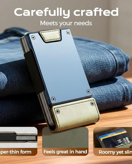 Slim Wallet for Men - Minimalist Compact Wallet and 25+ Card Holder, RFID Protected Front Pocket Wallets for Men with Integrated Elastic, Pocket Fashion Credit Card Holder (Green)