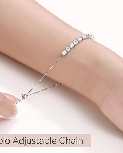 SUNFEEL Birthstone Bracelet Jewelry for Women Sterling Silver with Gold Plated Tennis Bracelet Classic Bolo Adjustable Chain Anniversary Birthday Gifts for Women Mom Wife Her