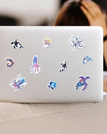 Pack 50 Pcs Cute Sea Ocean Animal Stickers for Water Bottles Funny Laptop Luggage Computer Scrapbooking Teens Girls Boys Adults Waterproof Aesthetic Sticker Small Vinyl Decals