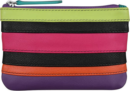 ili New York Mini Leather Coin Purse, Compact Design with Key Ring and RFID Protection for Women and Men in Vibrant Colors, Black Brights