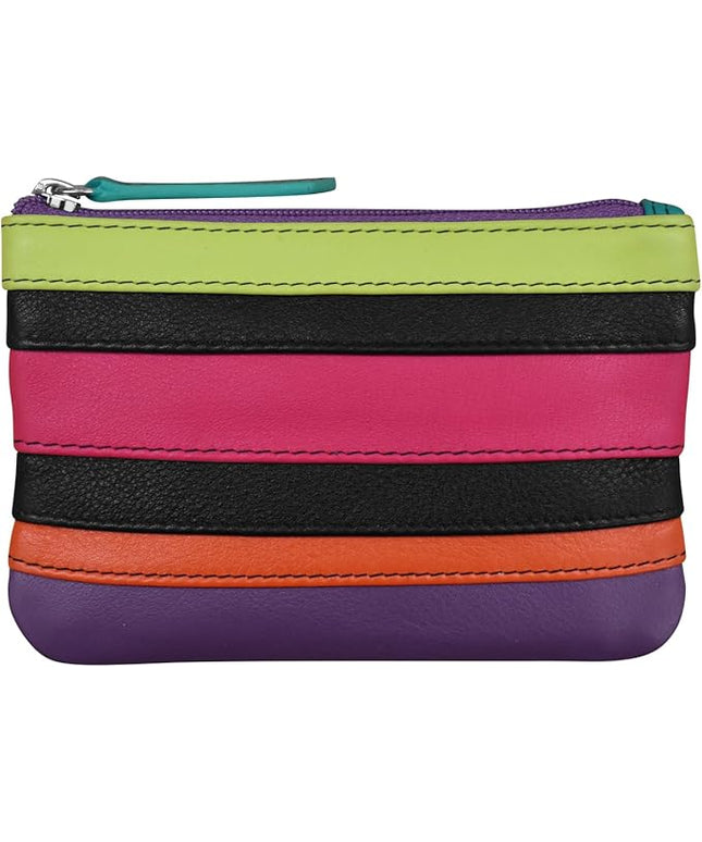 ili New York Mini Leather Coin Purse, Compact Design with Key Ring and RFID Protection for Women and Men in Vibrant Colors, Black Brights