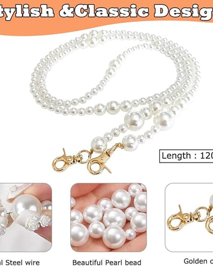Phone Chain Crossbody Pearl Strap, Pearl Beaded Chain Shoulder Crossbody Lanyard with Phone Tether Patches Compatible with Most Phones Bag Purse (I)