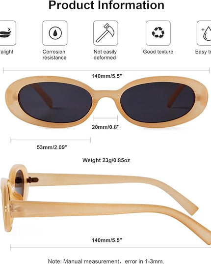 90s Sunglasses for Women Men Retro Small Oval Sunglasses
