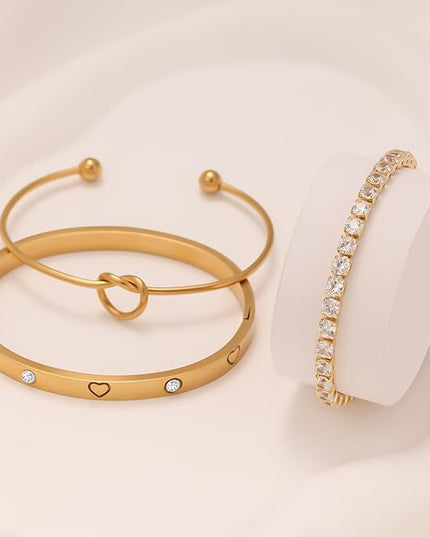 18 K Gold Plated Love Bangle Bracelet Stack Cuff Jewelry for Women Jewelry Set for Women Gift with Box