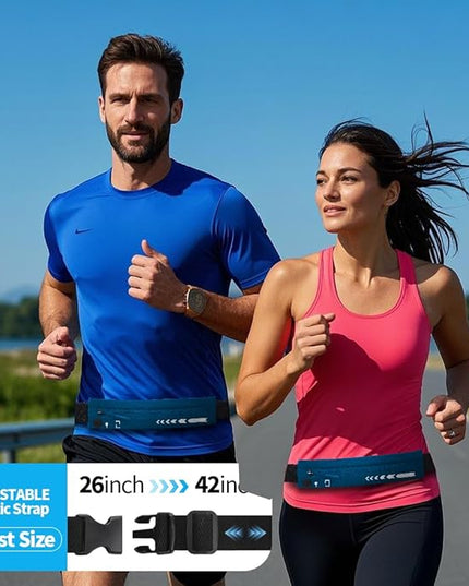 USHAKE Slim Running Belt for Women Men-Runners Phone Holder Fanny Pack, Adjustable, Bounce Free Waist Pouch bag for Workout, Money Belt, Run Gear Accessories Navy Blue