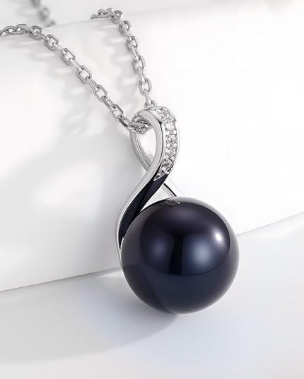 Iefil 10-11mm Tahitian Black Pearl & Freshwater Pearl Necklace - S925 Sterling Silver Pearls Necklace, Anniversary Birthday Gifts for Women Wife Girlfriend Mom