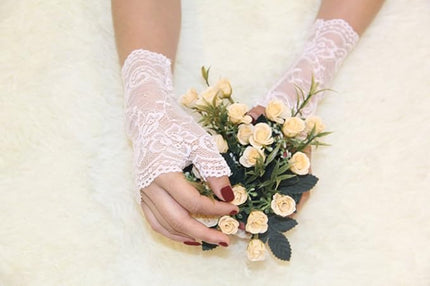 Women's Short Lace Gloves Fingerless for Driving Wedding Wrist Length Bridal Prom Gloves
