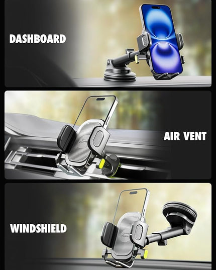 Bracketron Easy OneClick Cell Phone Holders for Your Car, Universal Car Mount Suction Cup for Dashboard Windshield Air Vent Truck Stand, for iPhone Samsung Google, All Smartphones & Car Models, Black