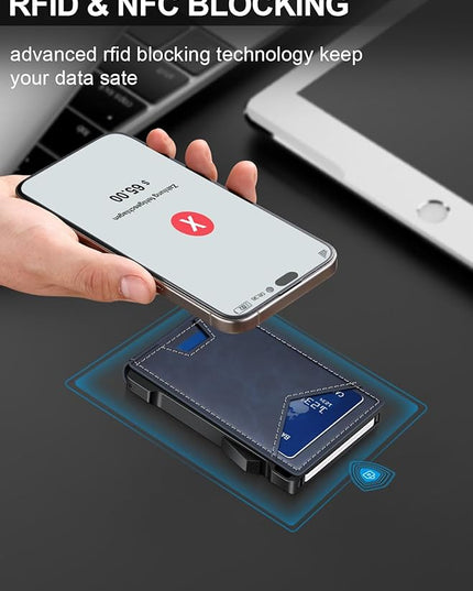Wallet for Men RFID Wallet with 2 ID Windows & Money Clip, Slim Pop Up Card Holder for 10-12 Cards, Bifold Minimalist Smart Wallet for Front Pocket, Compact Metal Credit Card Holder, Gifts for Men